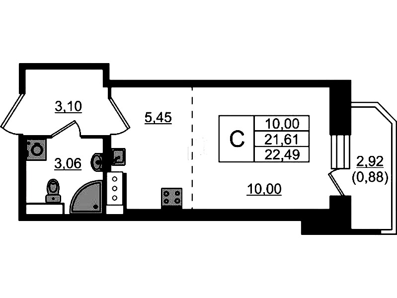 Квартира студия 22.49 м², 6/23 эт., ЖК «Живи! В Рыбацком»
